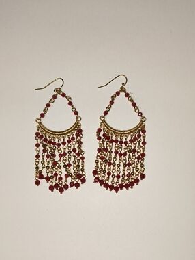 Gold-Tone Red Beaded Chandelier Earrings - Women Jewelry